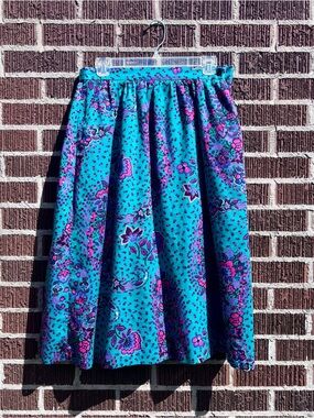 Turquoise Floral A-Line Midi Skirt